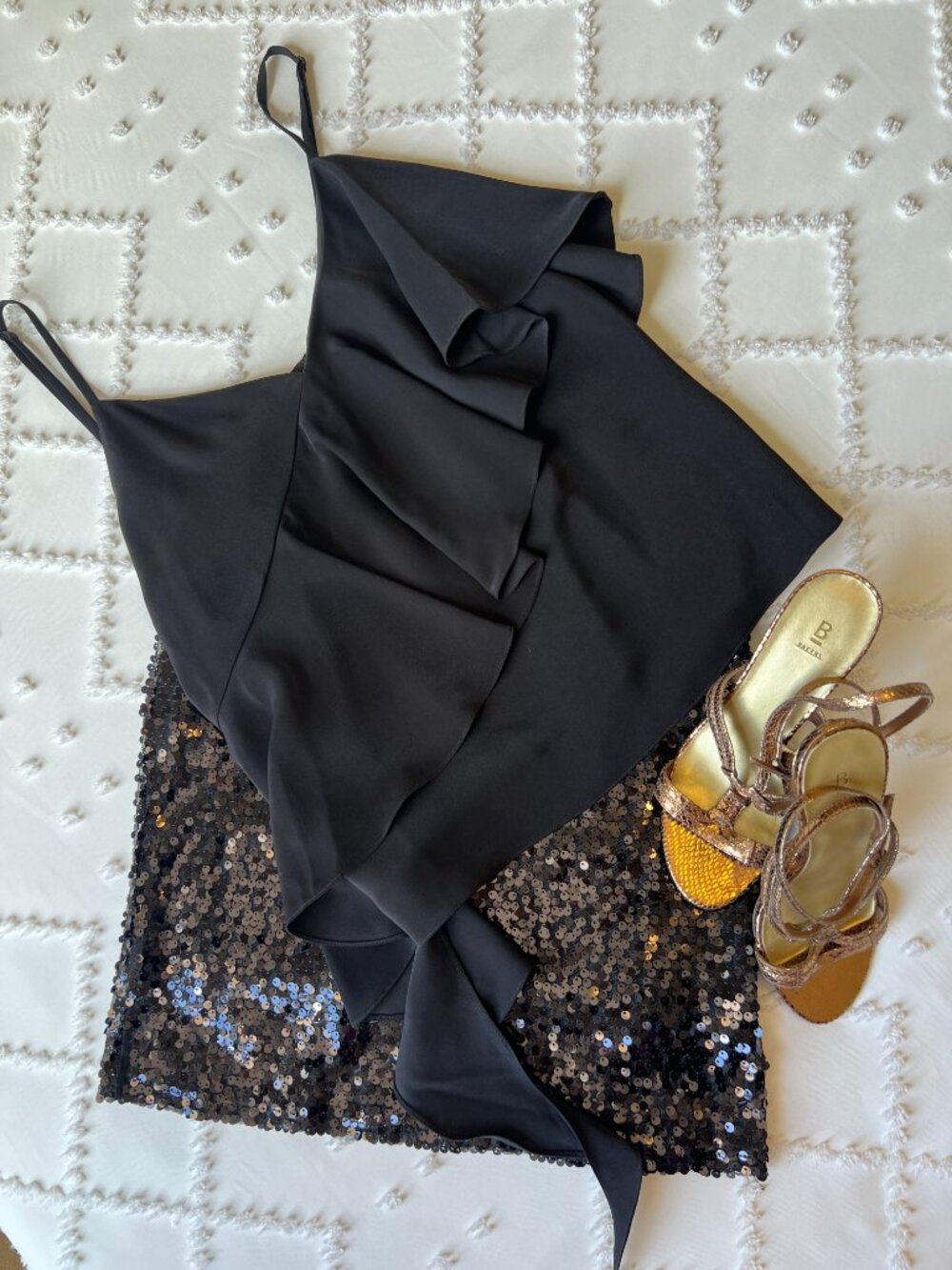 Saks Fifth Avenue Black Silky Ruffle Cami Top SIZE MEDIUM